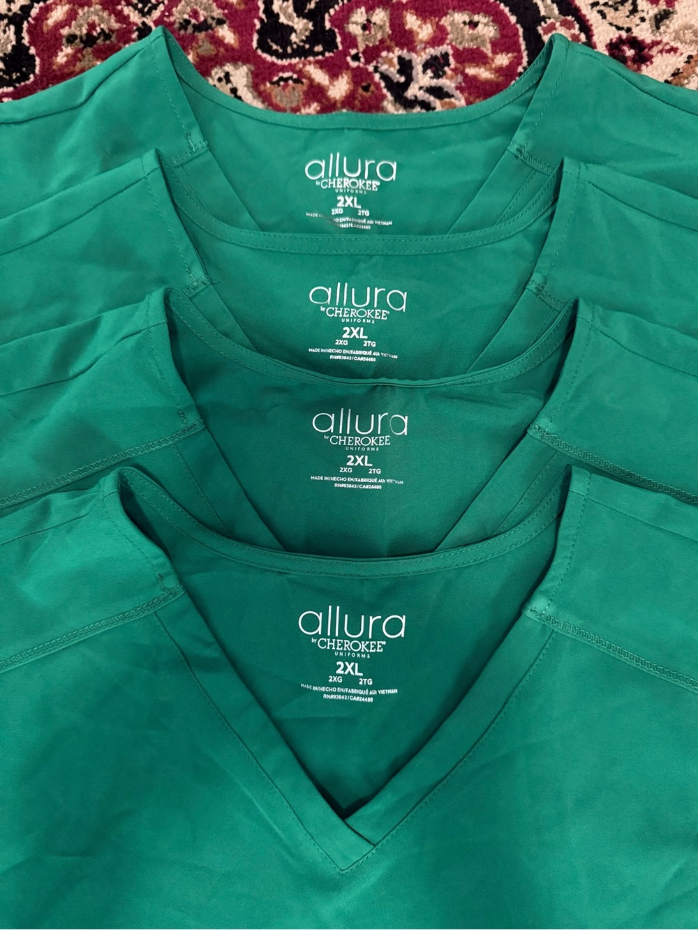 2XL Allura by Cherokee Teal V-Neck Scrub Tops (Set of 4)